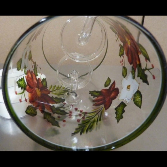 🎄SALE Poinsettia Glass Hurricane Double Hanging Tealight Candle Holder 6" high - Picture 10 of 11